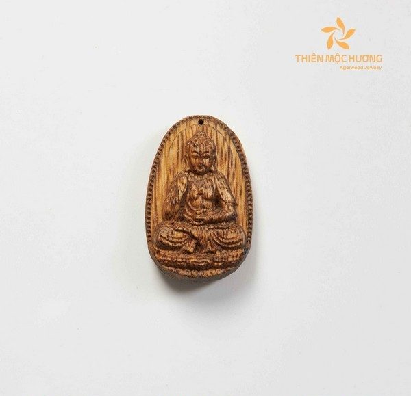 mặt dây chuyền gỗ trầm hương Phật A Di Đà