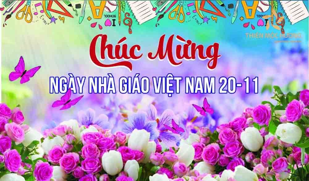Hình ảnh chúc mừng ngày Nhà giáo Việt Nam được thiết kế với rất nhiều hoa