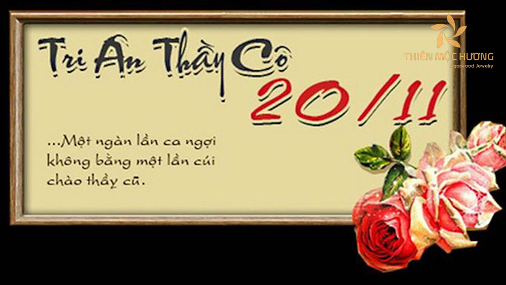 Hình ảnh chúc mừng ngày Nhà giáo Việt Nam được thiết kế trên nền bảng vàng