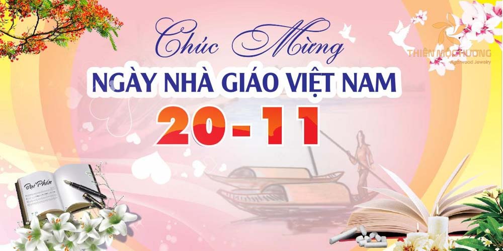 Hình ảnh chúc mừng ngày Nhà giáo Việt Nam lấy tone là màu hồng