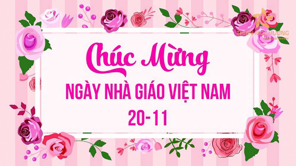 Hình ảnh chúc mừng ngày Nhà giáo Việt Nam với màu hồng và rất nhiều hoa