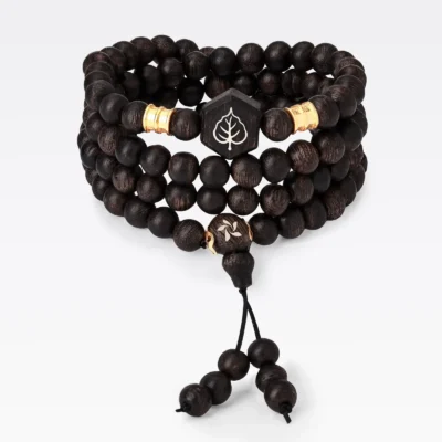 Vòng Tay 108 Kim An Tự - Trầm Hương Việt Nam VIP Khảm Vàng