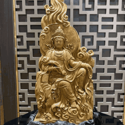 Tượng Phật Trầm Hương Quan Âm Trí Tuệ – Hoa Sen Từ Bi