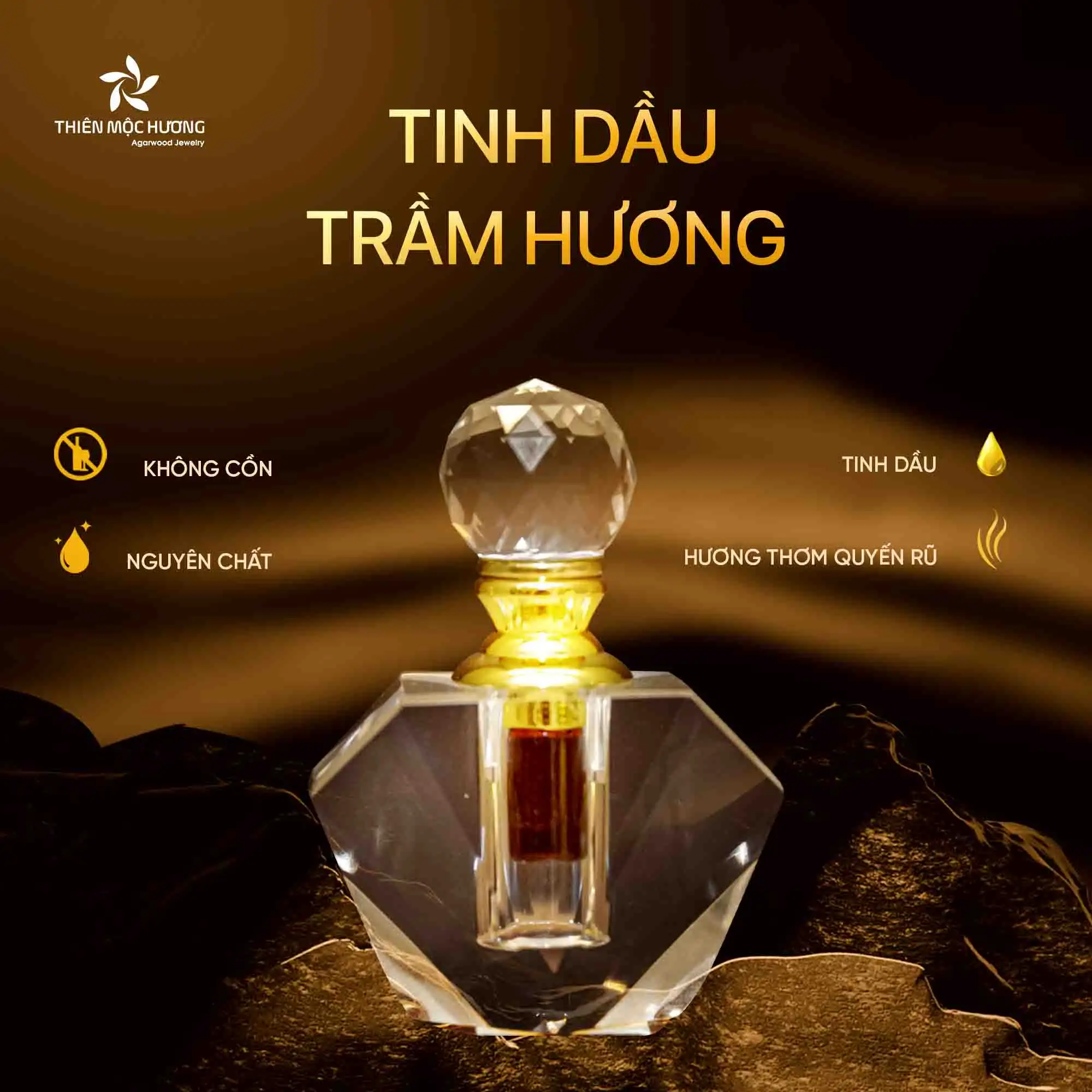 Tinh dầu trầm hương giàu sesquiterpenoid giúp giảm đau nhức xương khớp, kháng viêm và mang lại cảm giác thoải mái khi hít hoặc massage